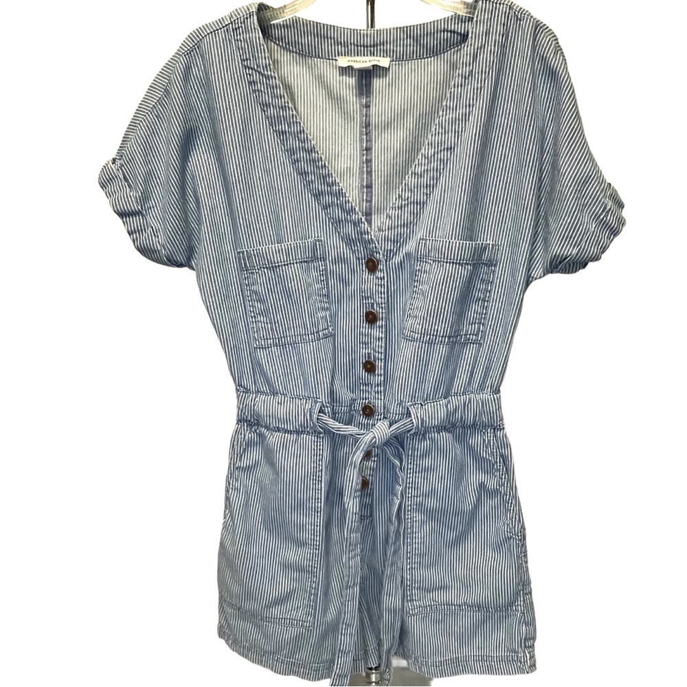 American Eagle Outfitters Blue & White Striped Romper Womens Size XS 100% Cotton